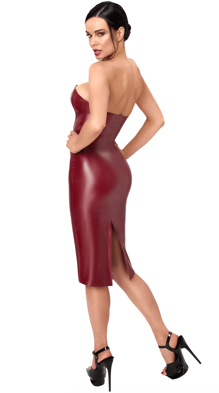 Robe corset midi bordeaux F396 Dark Romance – vue 2 | Voyage Sensuel