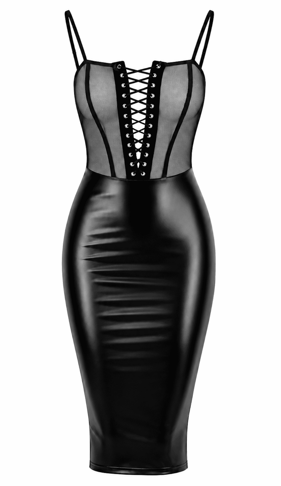 Robe midi tulle et wetlook à laçage F408 Do Not Disturb – vue 7 | Voyage Sensuel