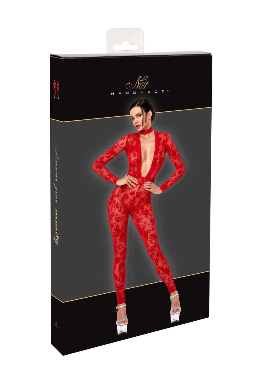 Catsuit rouge à décolleté plongeant Lovebite – Noir Handmade – vue 7 | Voyage Sensuel