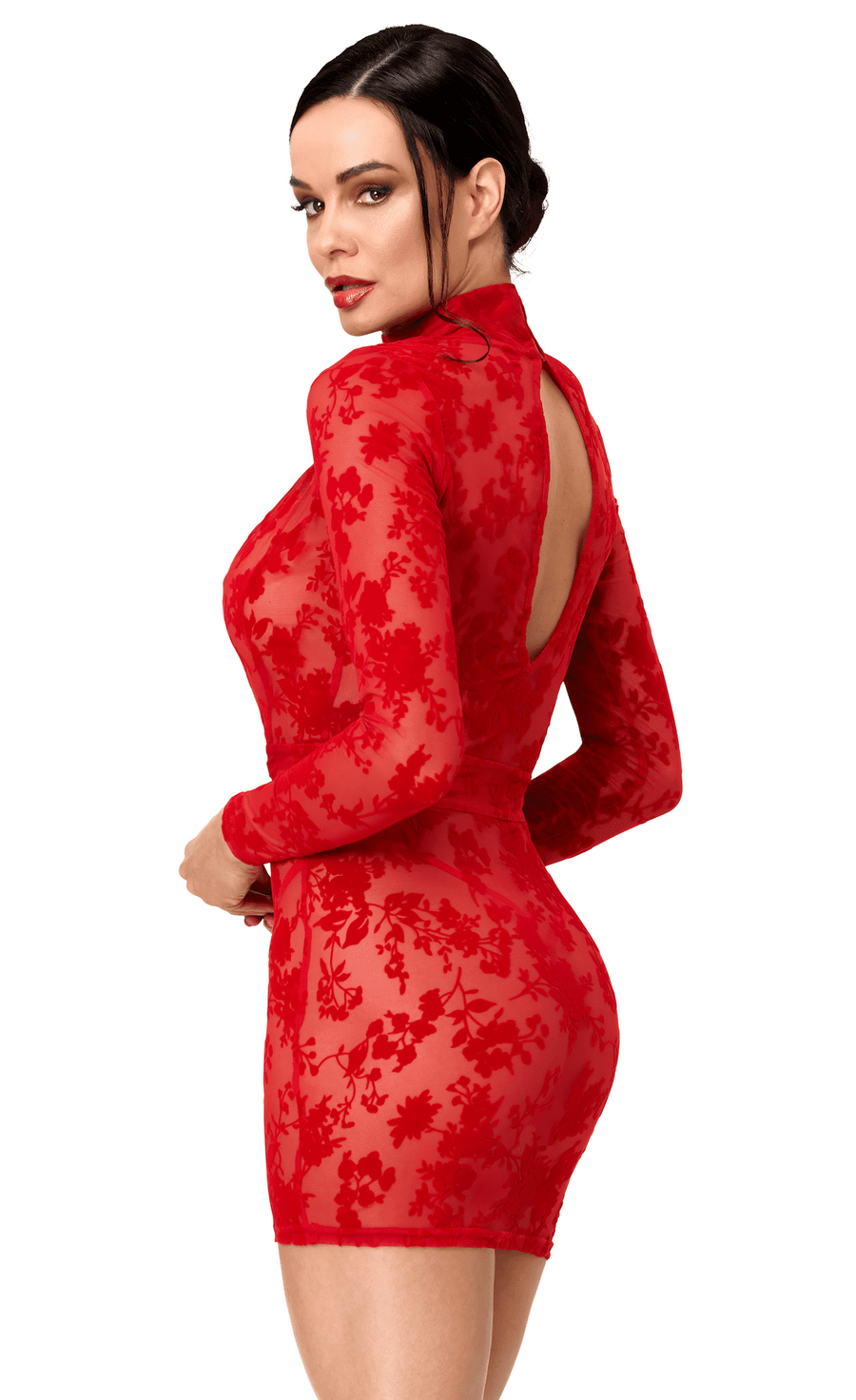 Mini-robe rouge à décolleté plongeant Lovebite – Noir Handmade – vue 2 | Voyage Sensuel