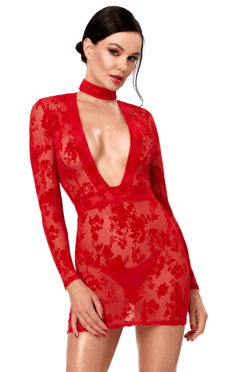 Mini-robe rouge à décolleté plongeant Lovebite – Noir Handmade – vue 3 | Voyage Sensuel