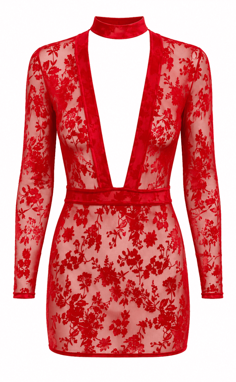 Mini-robe rouge à décolleté plongeant Lovebite – Noir Handmade – vue 7 | Voyage Sensuel