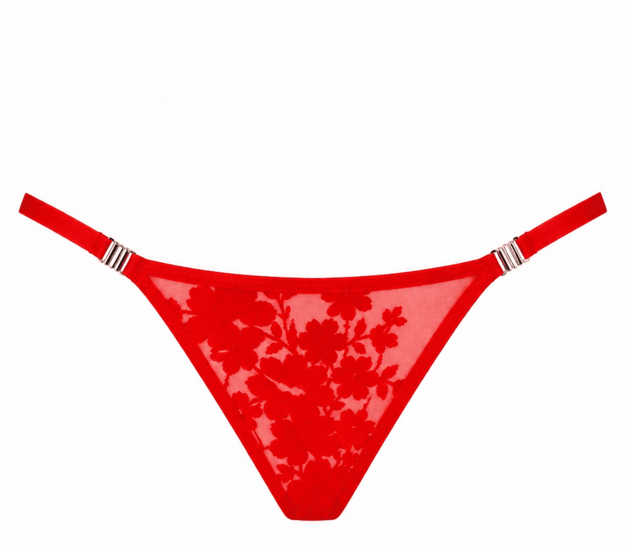 String rouge à fermoirs latéraux Plaything – Noir Handmade – vue 3 | Voyage Sensuel