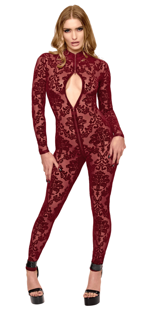 Catsuit bordeaux à zip trois voies Masquerade – Noir Handmade – vue 1