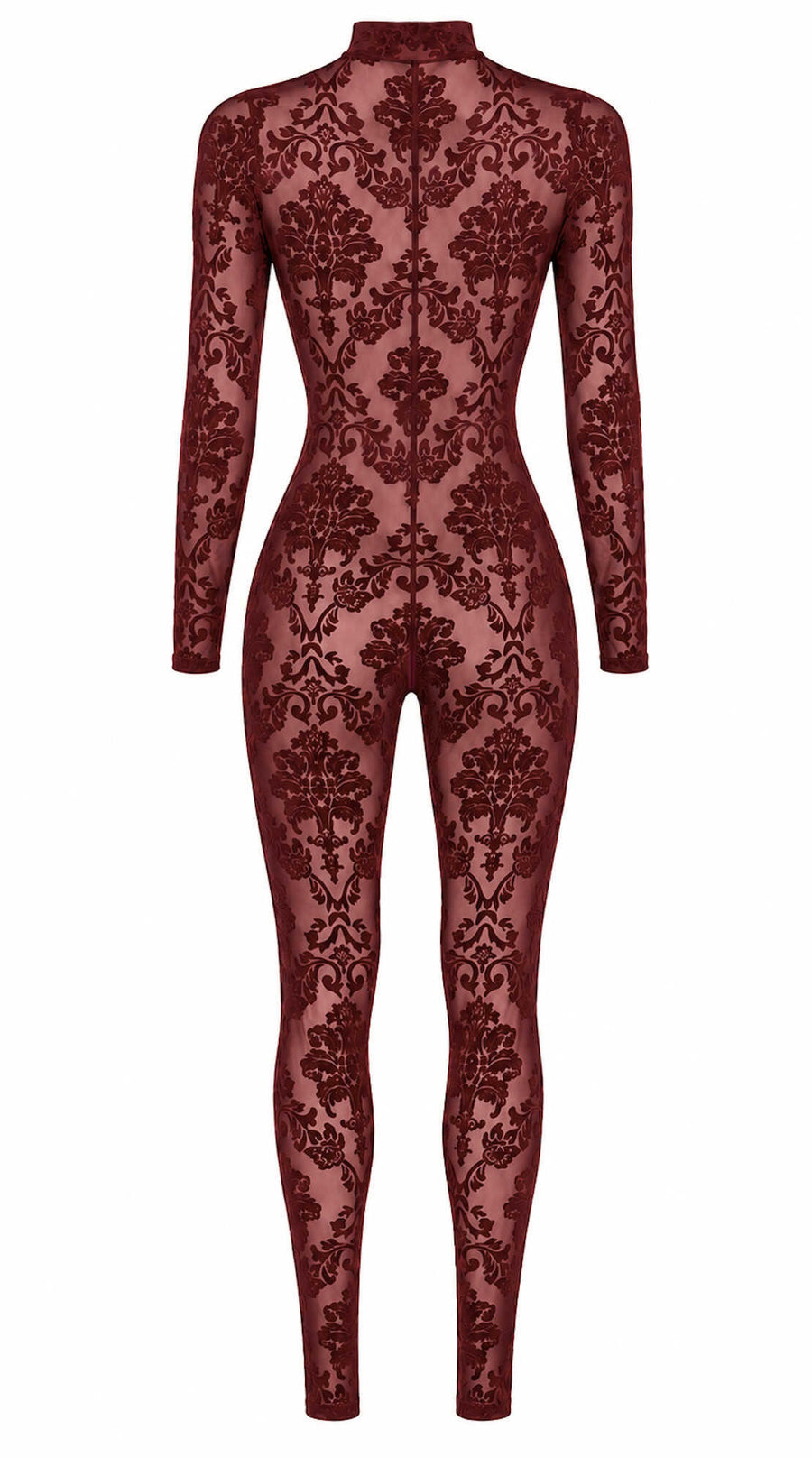 Catsuit bordeaux à zip trois voies Masquerade – Noir Handmade – vue 6 | Voyage Sensuel