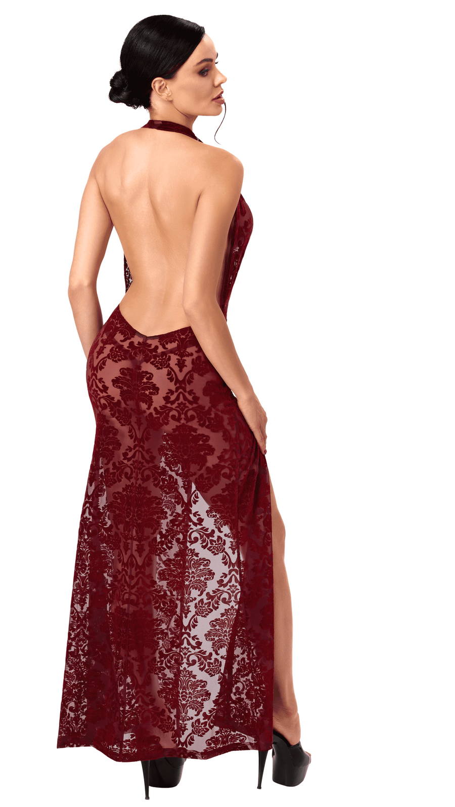 Robe longue bordeaux à dos nu Masquerade – Noir Handmade – vue 2 | Voyage Sensuel