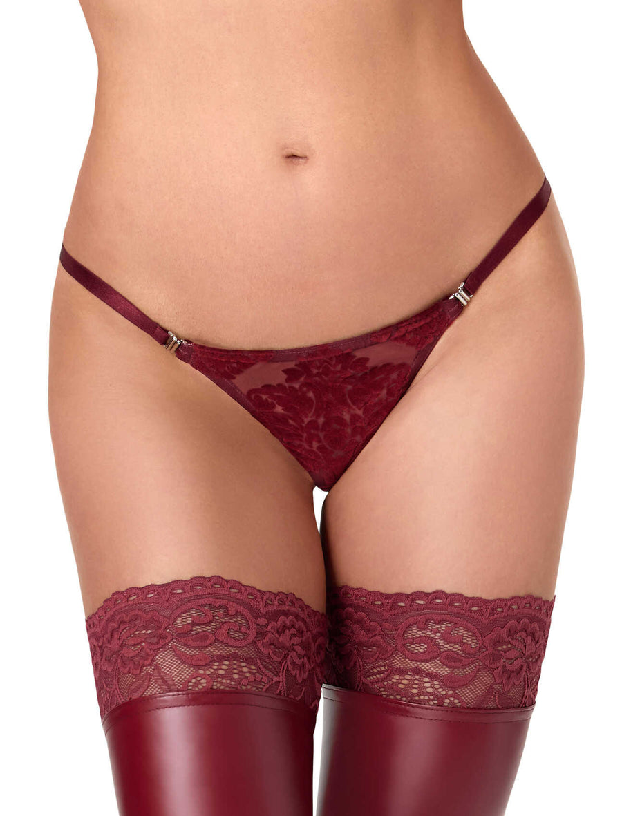 String bordeaux en tulle floqué Masquerade – Noir Handmade – vue 1 | Voyage Sensuel