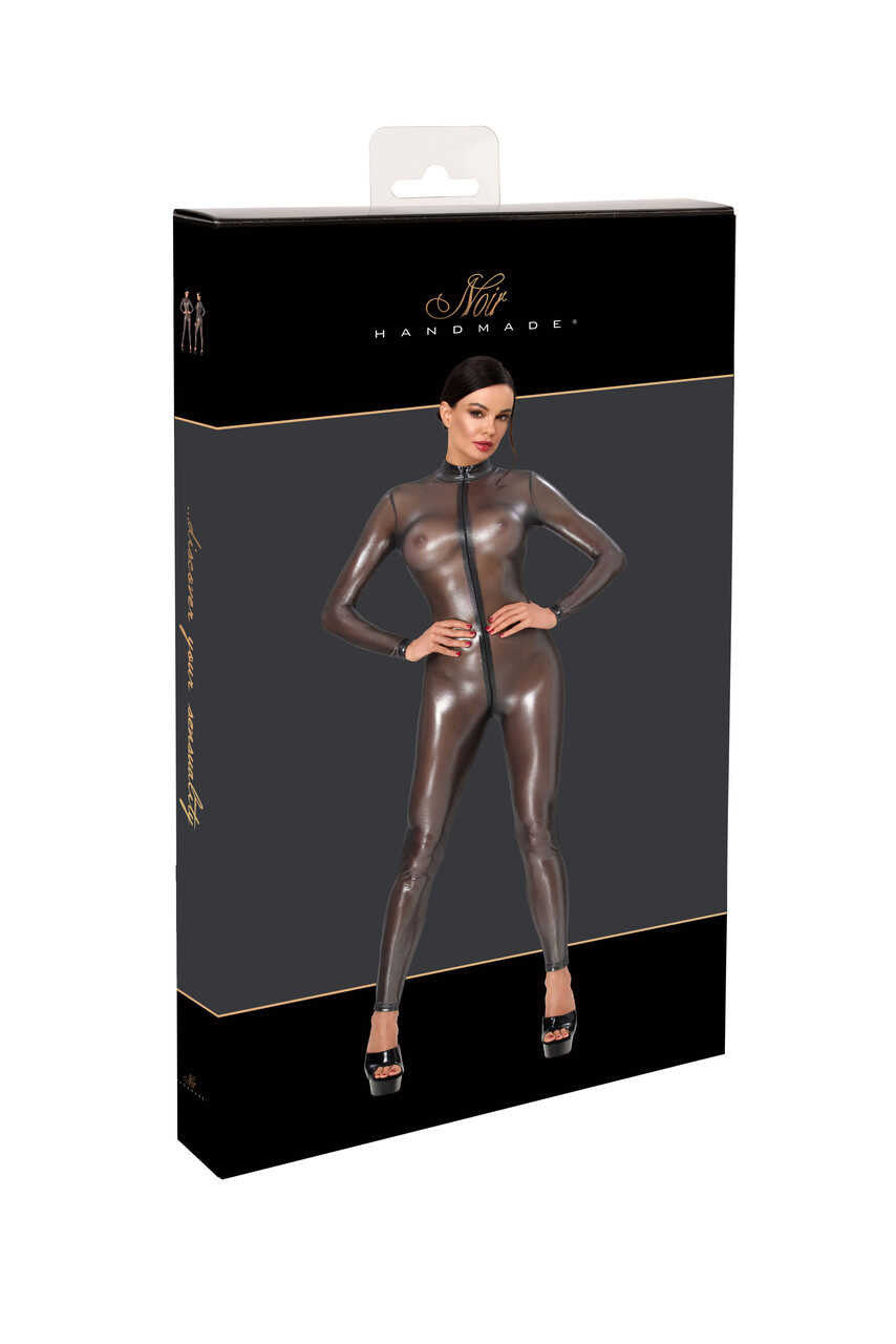 Catsuit argenté à zip trois voies Moondust – Noir Handmade – vue 9 | Voyage Sensuel