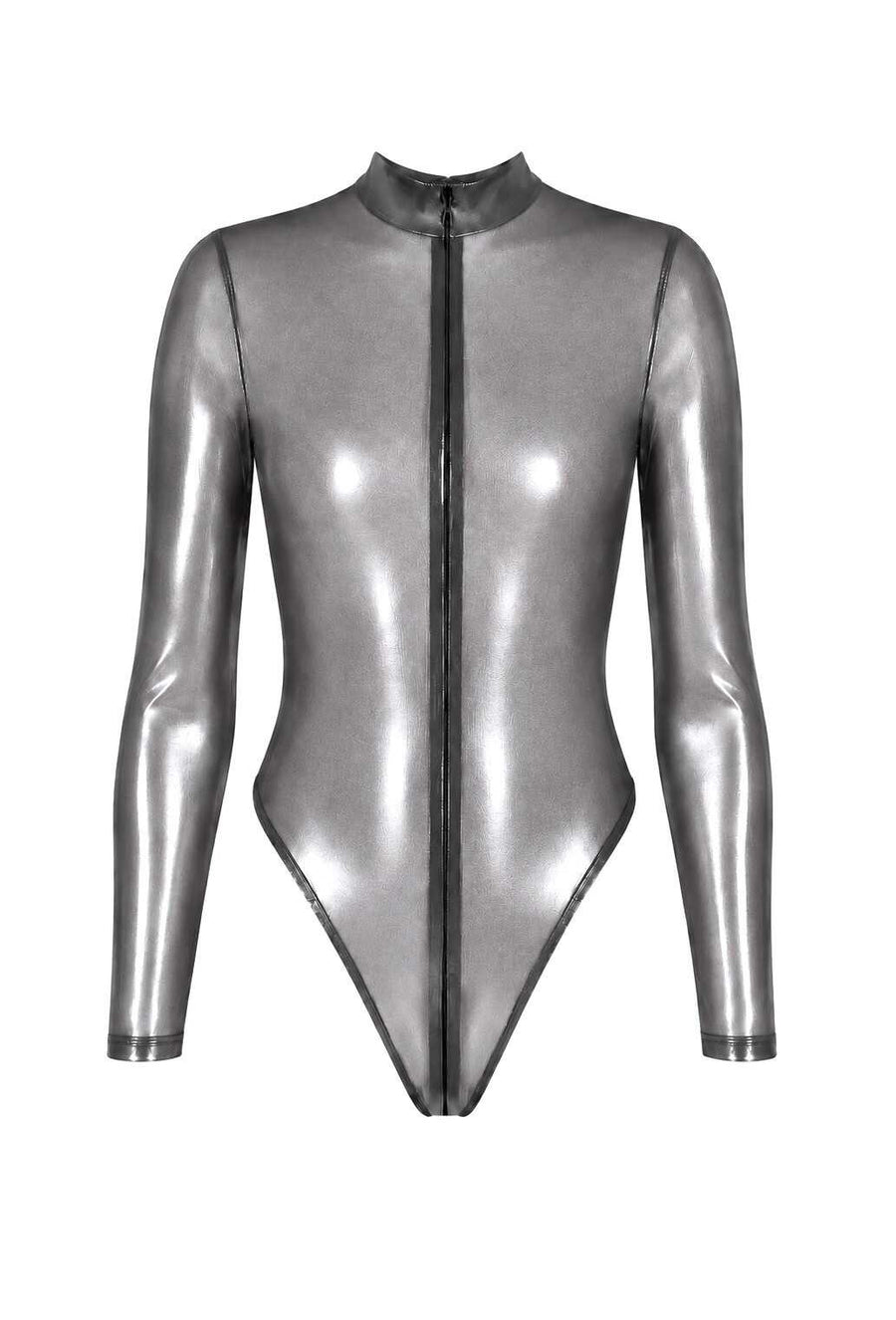 Body argenté à zip trois voies Moondust – Noir Handmade – vue 5 | Voyage Sensuel
