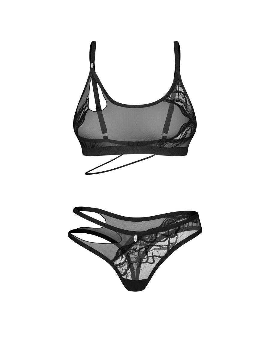 Ensemble asymétrique en tulle et dentelle – Noir – Saturis – Obsessive – vue 4 | Voyage Sensuel