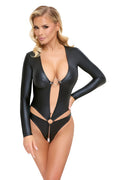 Body noir ouvert manches longues - Cotelli Lingerie - 1