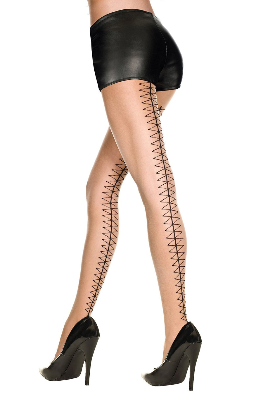Collant chair et noir avec effet laçage en losange sur l'arrière – Music Legs | Voyage Sensuel