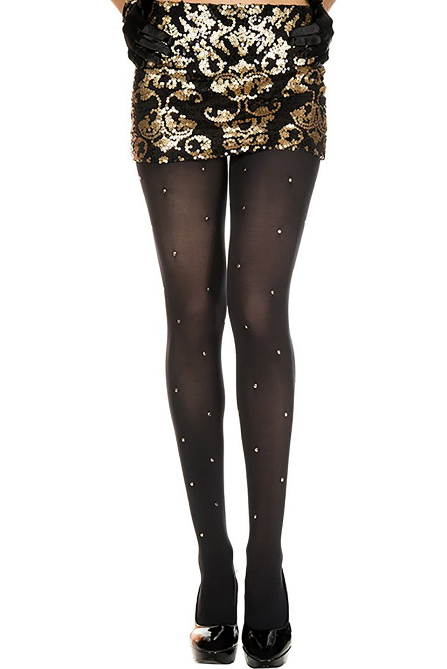 collant semi opaque noir avec strass – Music Legs | Voyage Sensuel