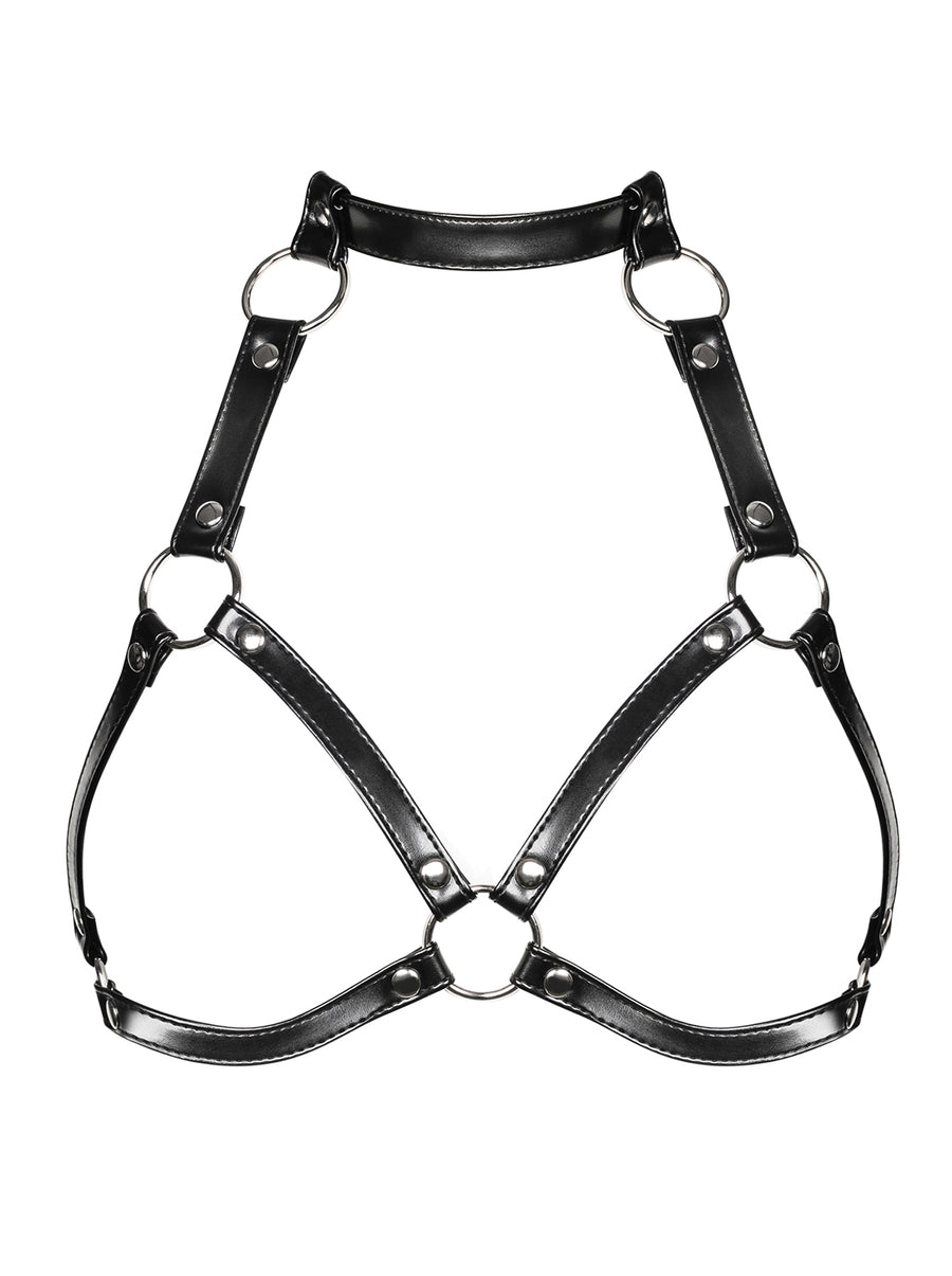 Medusa - Harnais soutien-gorge cuir effet bondage noir | Voyage Sensuel