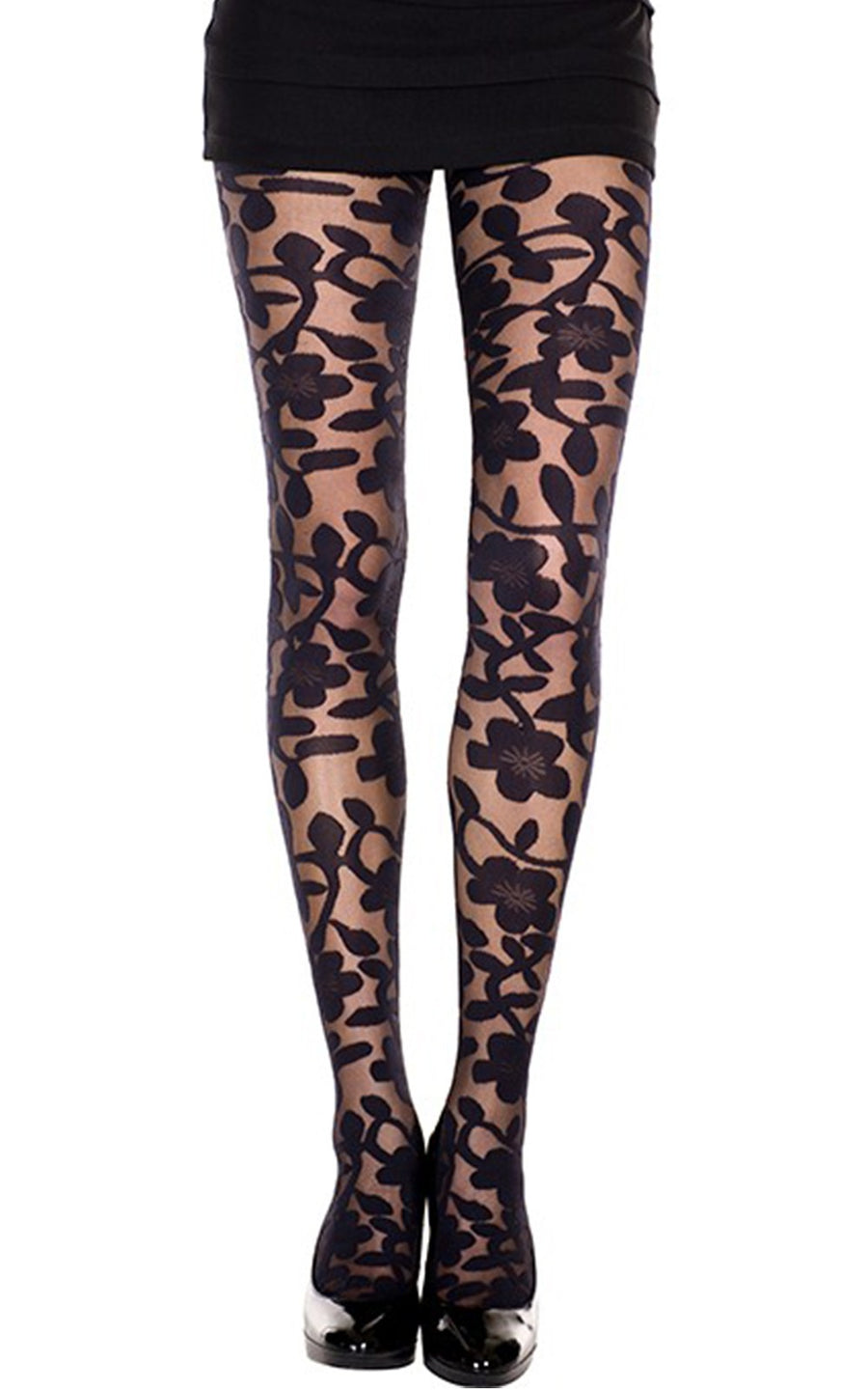 Collant noir imprimé floral – Music Legs | Voyage Sensuel