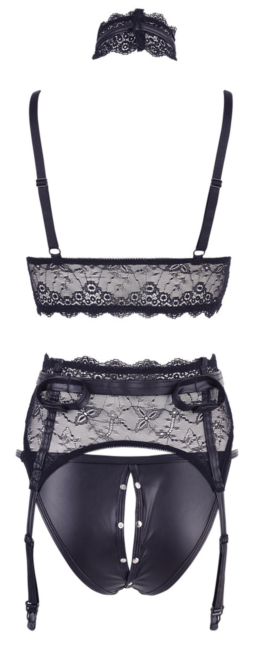 Ensemble soutien-gorge, porte jarretelles et culotte noir sexy – Cotelli Lingerie