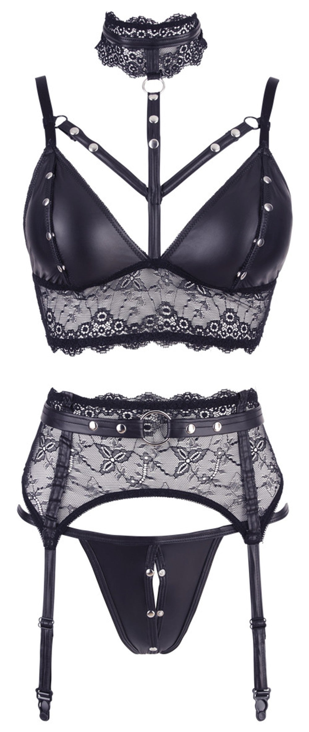 Ensemble soutien-gorge, porte jarretelles et culotte noir sexy – Cotelli Lingerie