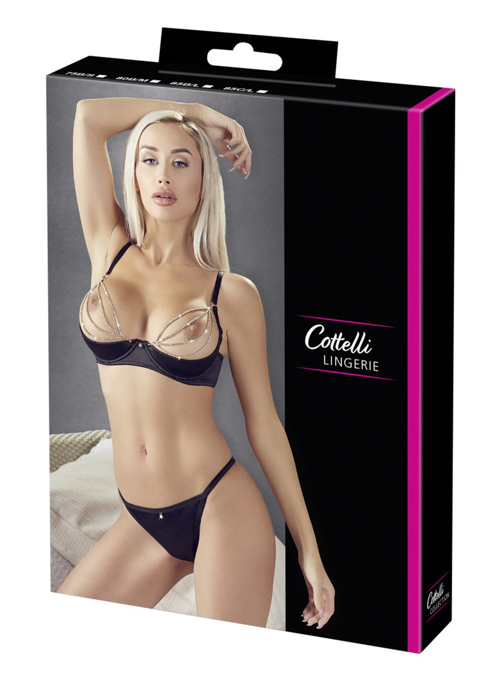 Soutien-gorge sexy demi-seins en satin avec chainette et string – Cotelli Lingerie