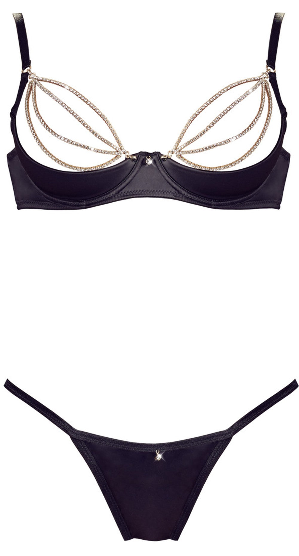 Soutien-gorge sexy demi-seins en satin avec chainette et string – Cotelli Lingerie