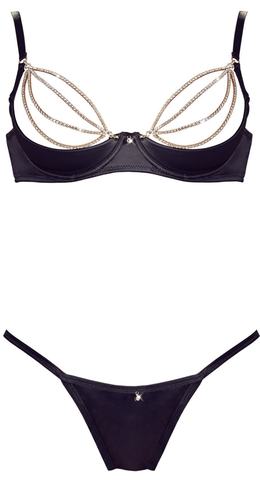 Soutien-gorge sexy demi-seins en satin avec chainette et string – Cotelli Lingerie | Voyage Sensuel