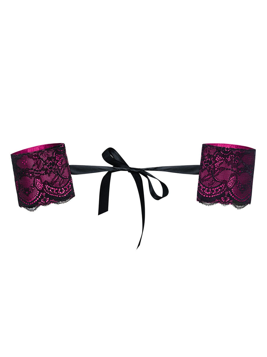 Menottes en dentelle – Noir et fuchsia – Roseberry – Obsessive – vue 3 | Voyage Sensuel