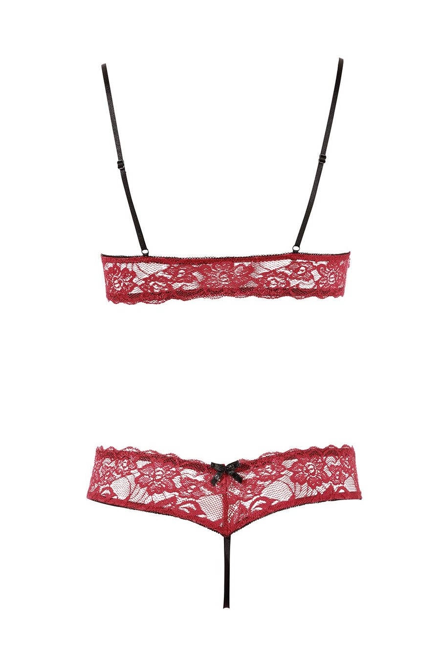 Soutien-gorge, bonnets ouverts, en dentelle rouge et string assorti – Cotelli Lingerie | Voyage Sensuel
