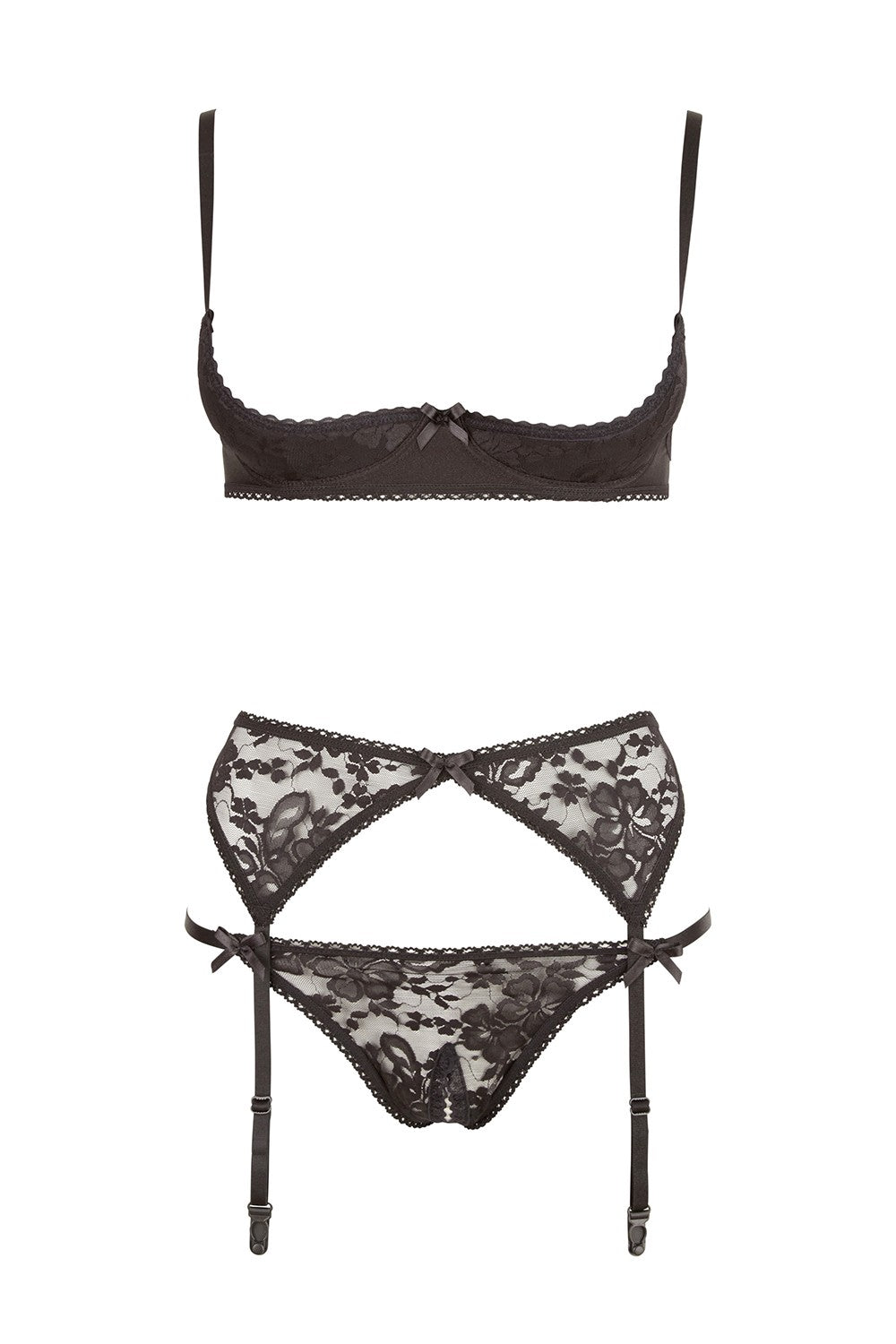 Ensemble sexy trois pièces en dentelle noire – Cotelli Lingerie