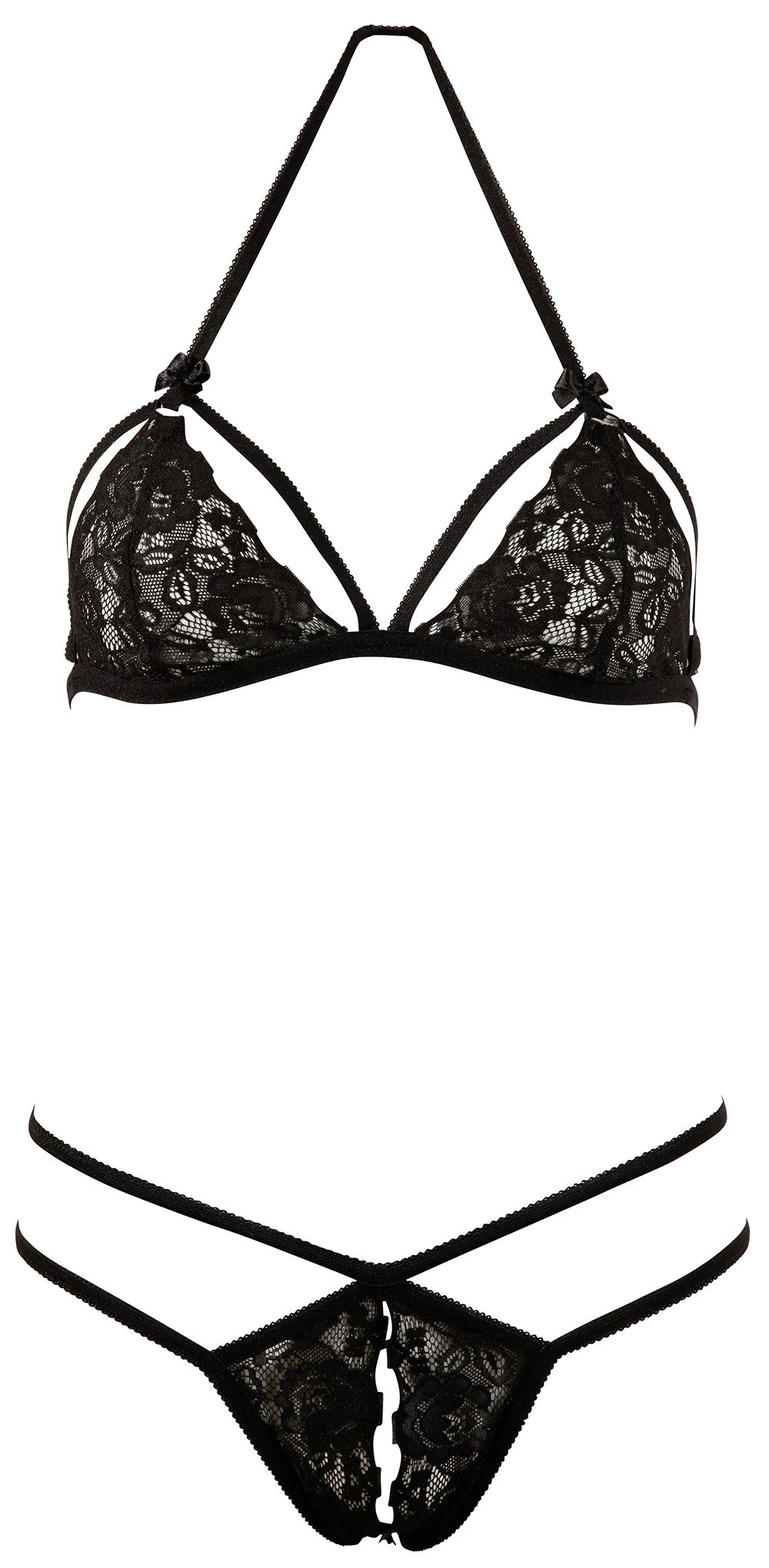 Soutien-gorge en dentelle noire avec bonnets détachables et string – Cotelli Lingerie