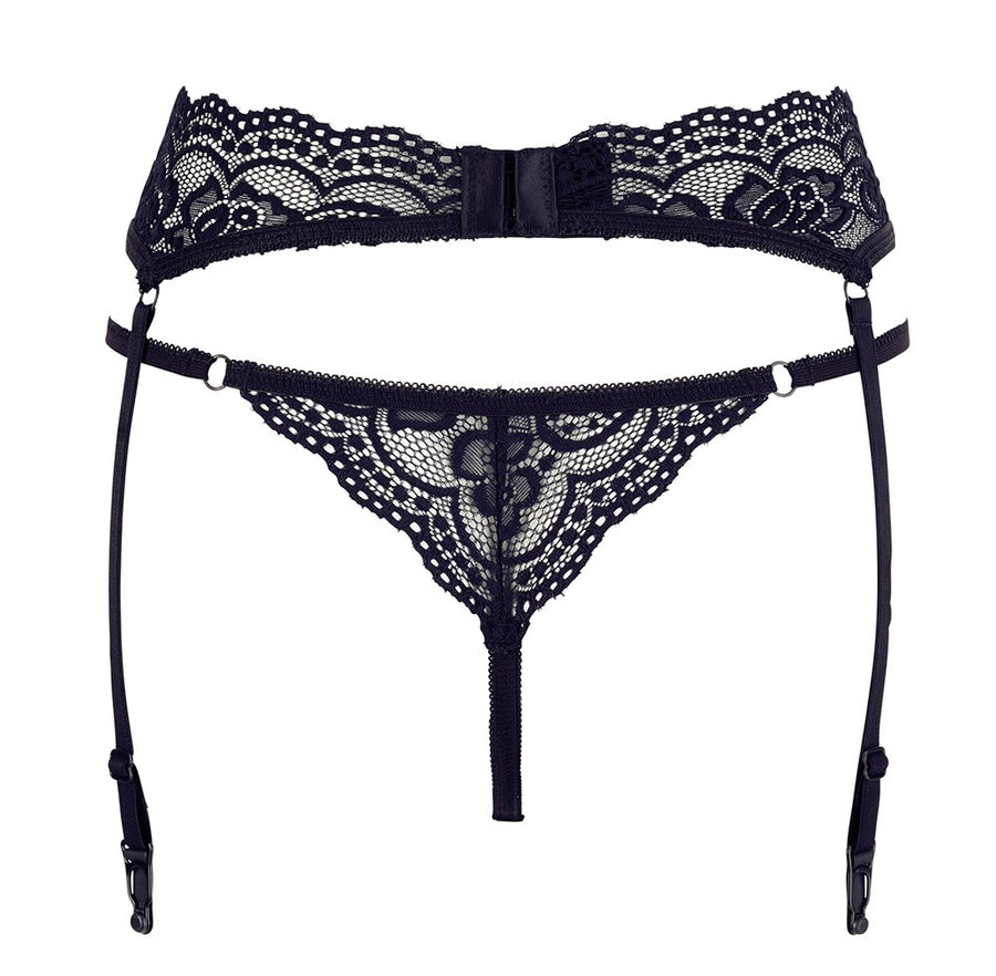 Porte-jarretelles en dentelle noire et string assorti – Cotelli Lingerie | Voyage Sensuel