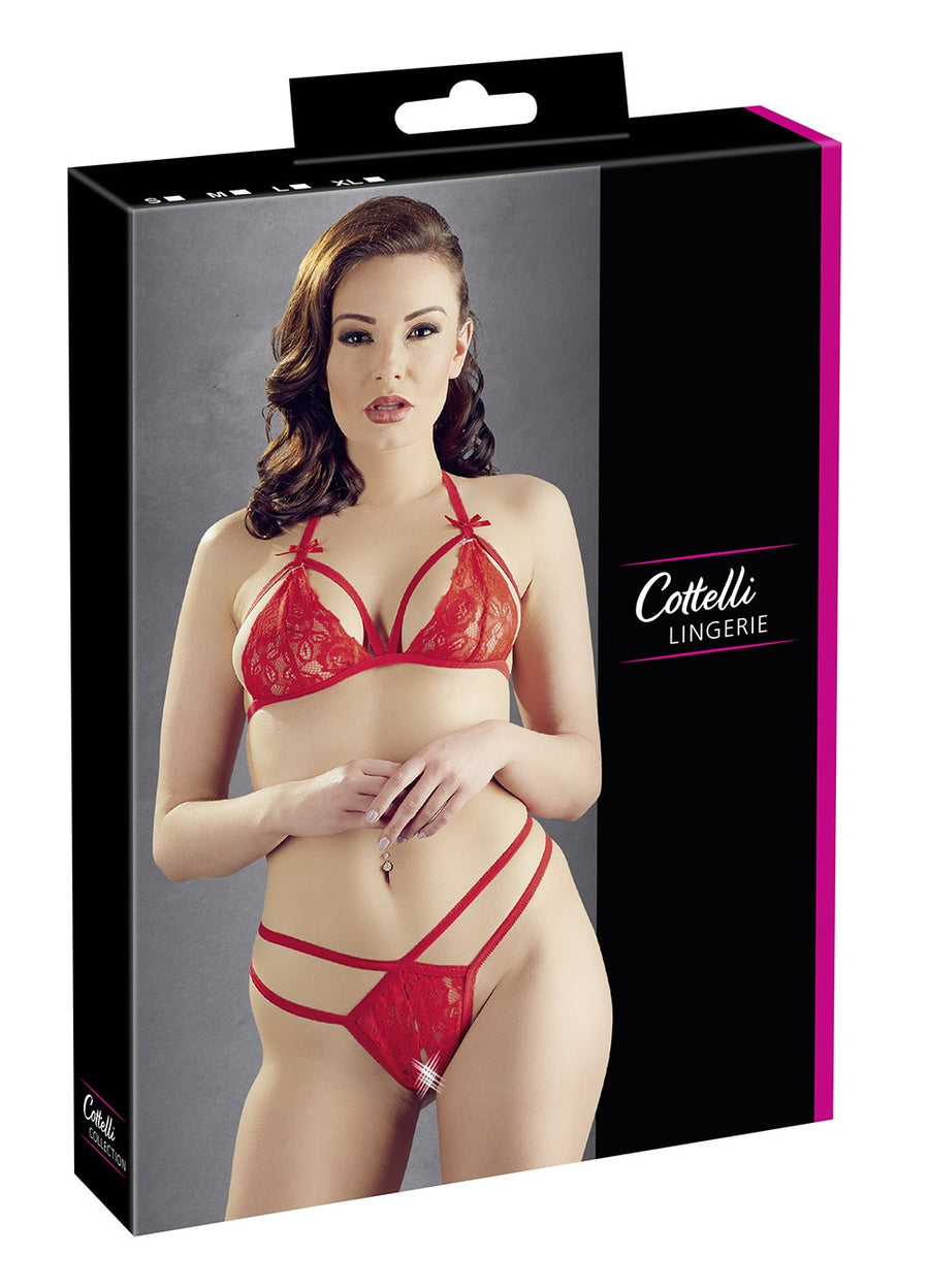 Soutien-gorge en dentelle rouge avec bonnets détachables et string – Cotelli Lingerie | Voyage Sensuel