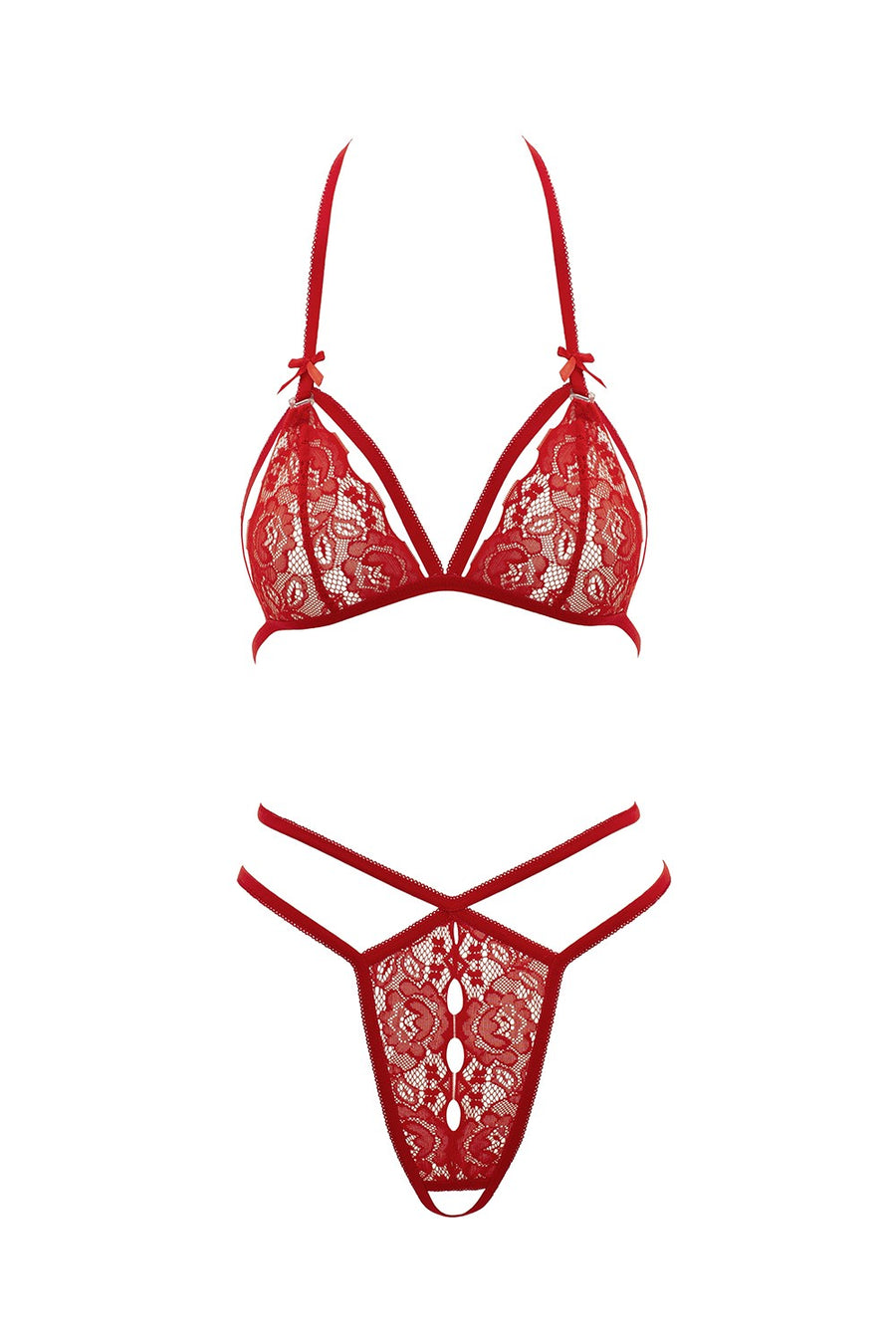 Soutien-gorge en dentelle rouge avec bonnets détachables et string – Cotelli Lingerie | Voyage Sensuel
