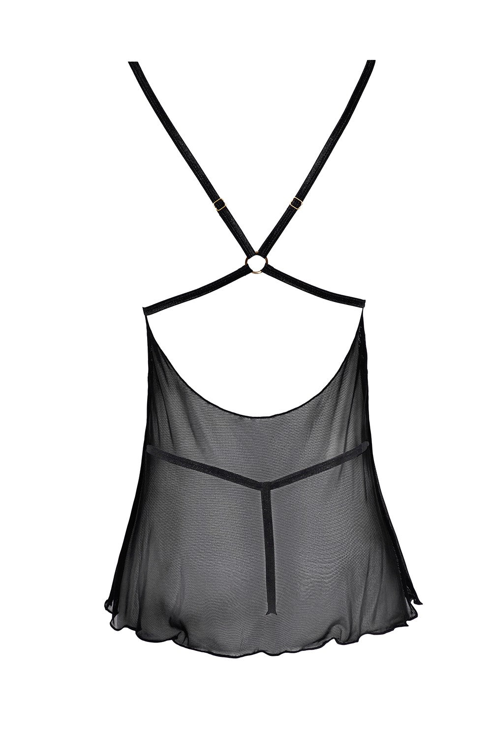 Nuisette noire en dentelle et résille transparente avec string – Cotelli Lingerie