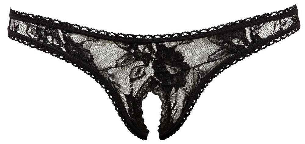 String ouvert à l'entre-jambe en dentelle noire – Cotelli Lingerie