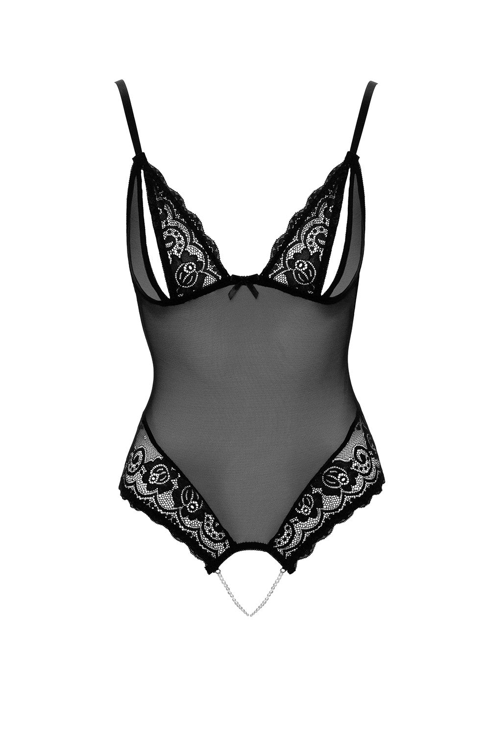 Body string en dentelle et résille noire avec perles à l'entrejambe – Cotelli Lingerie