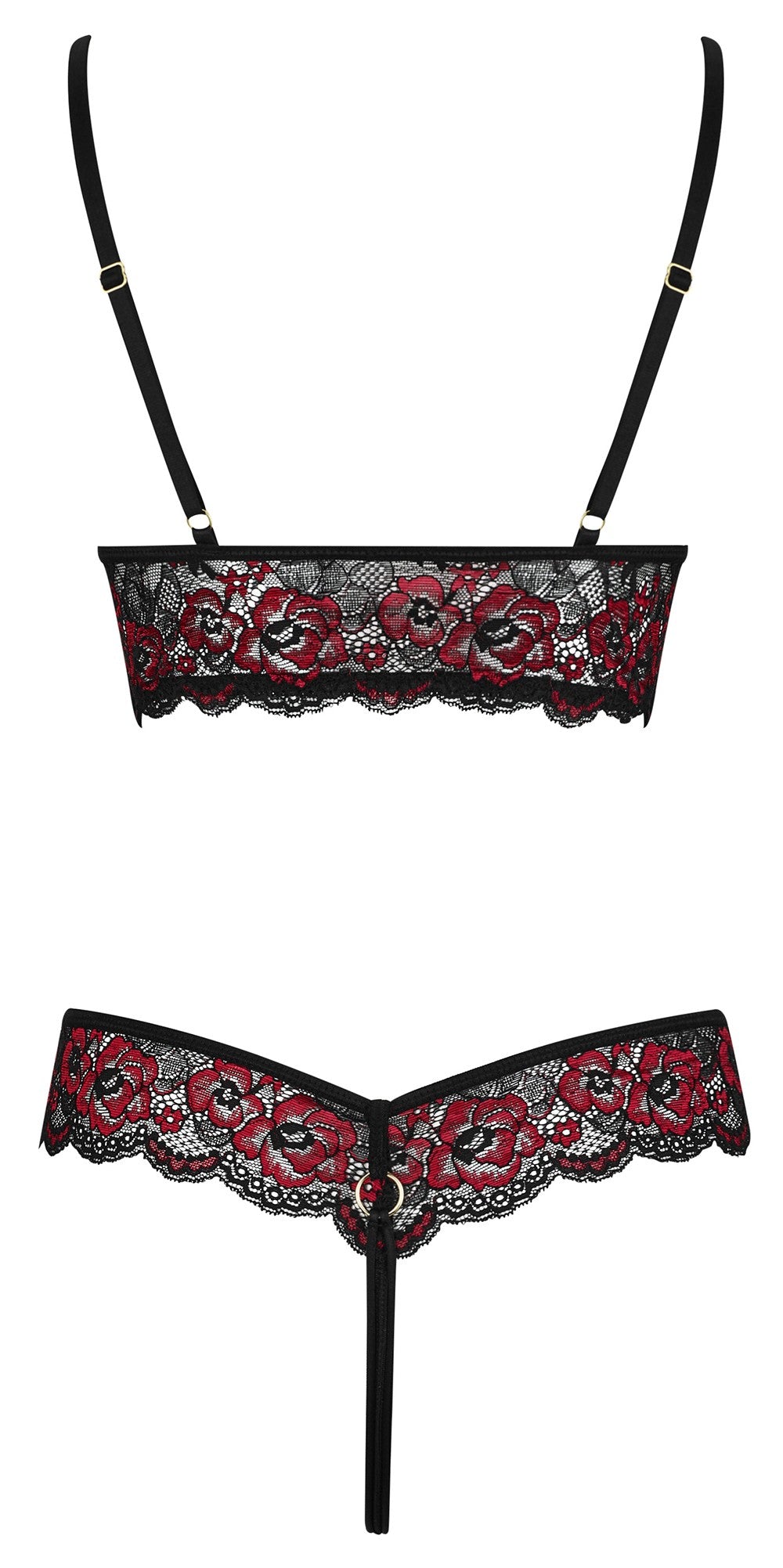 Body string en dentelle florale bicolore et résille – Cotelli Lingerie