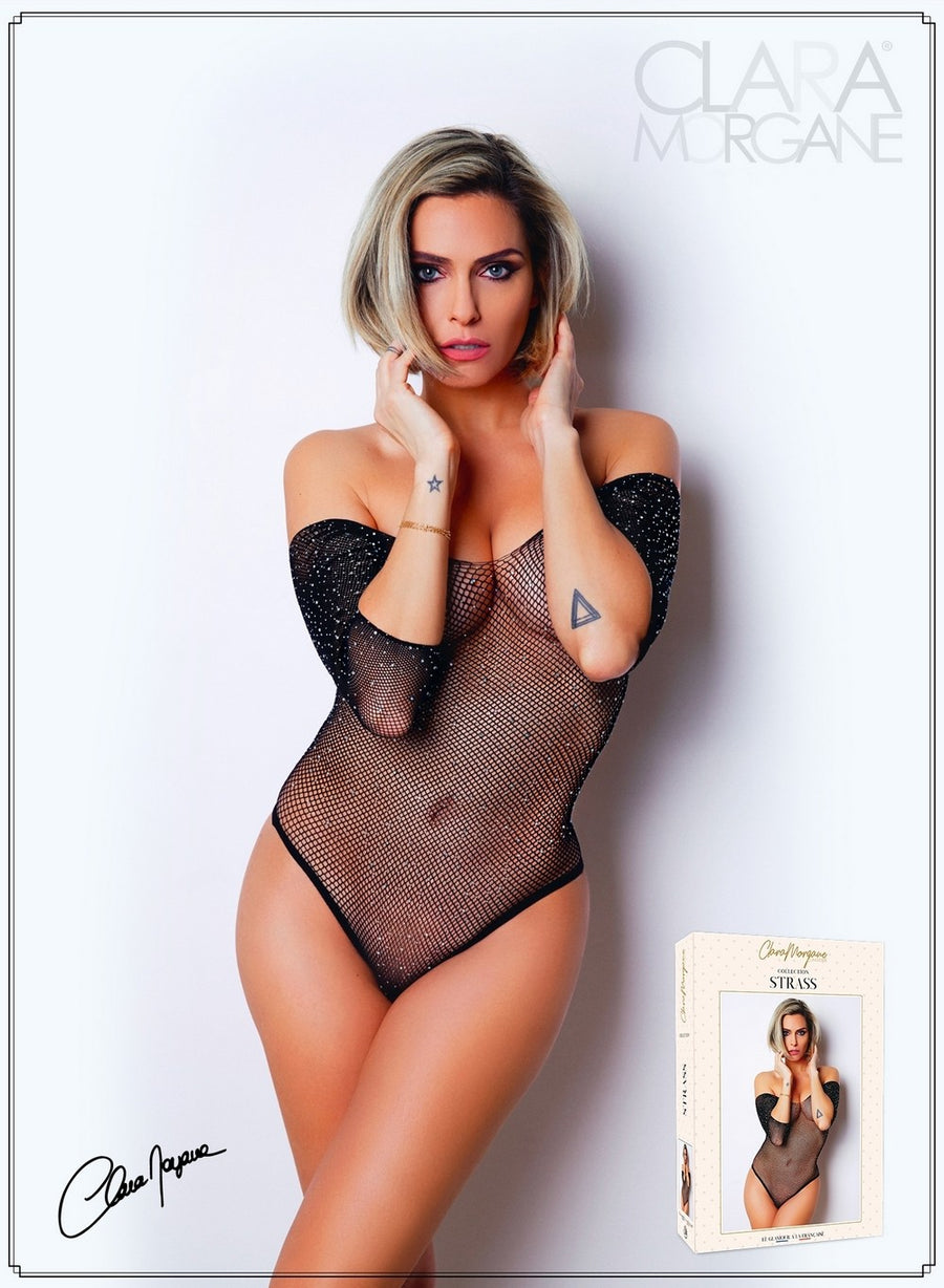 Body noir avec manches 3/4 - Le Numéro 2 - Collection Strass – Clara Morgane | Voyage Sensuel