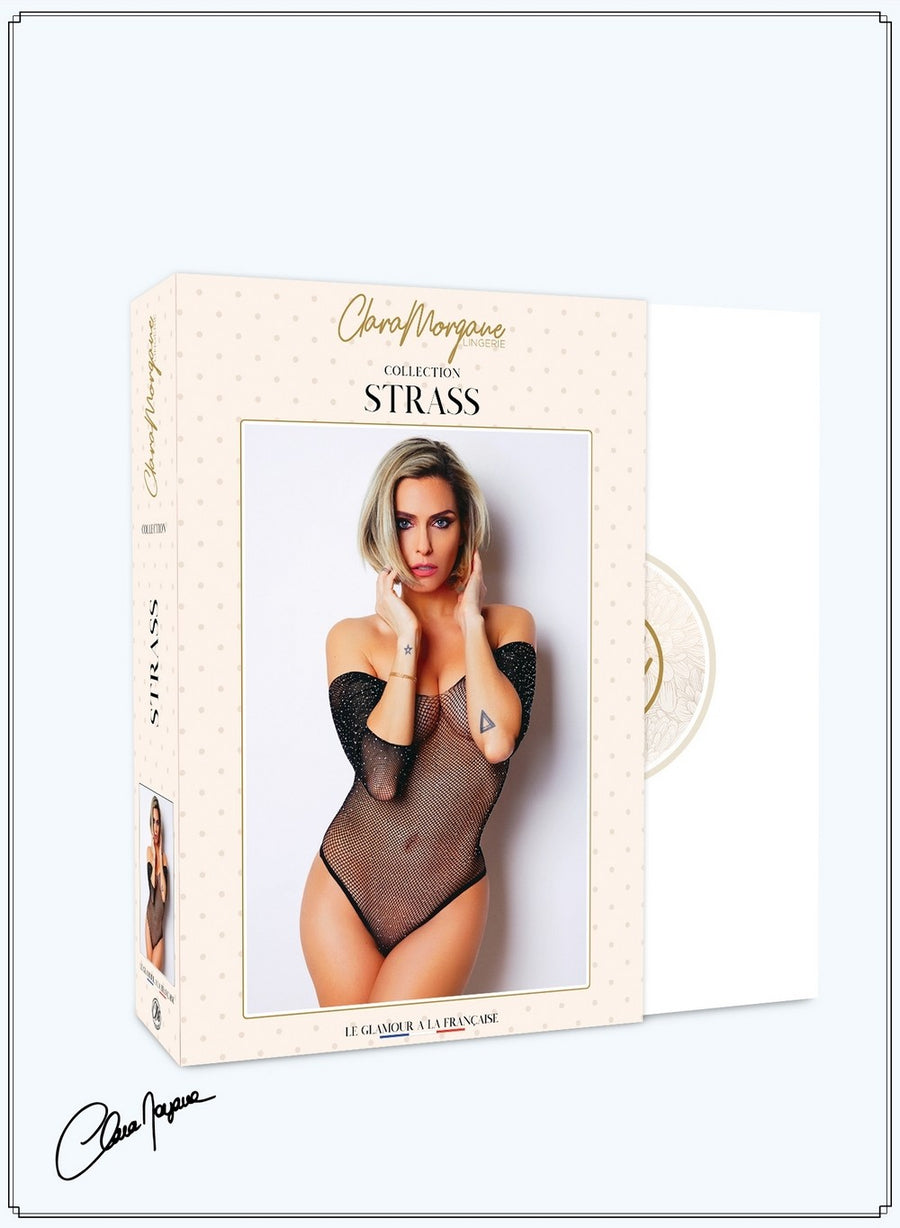Body noir avec manches 3/4 - Le Numéro 2 - Collection Strass – Clara Morgane | Voyage Sensuel