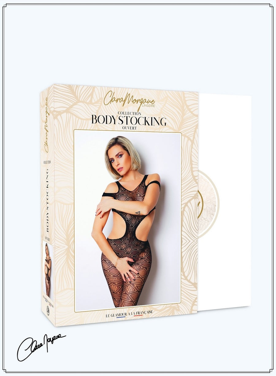 Body noir avec ouverture sexy - Le Numéro 3 - Collection Bodystocking – Clara Morgane | Voyage Sensuel