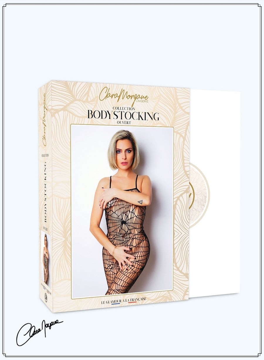 Combinaison en résille aspect toile araignée - Le Numéro 7 - Collection Bodystocking – Clara Morgane | Voyage Sensuel