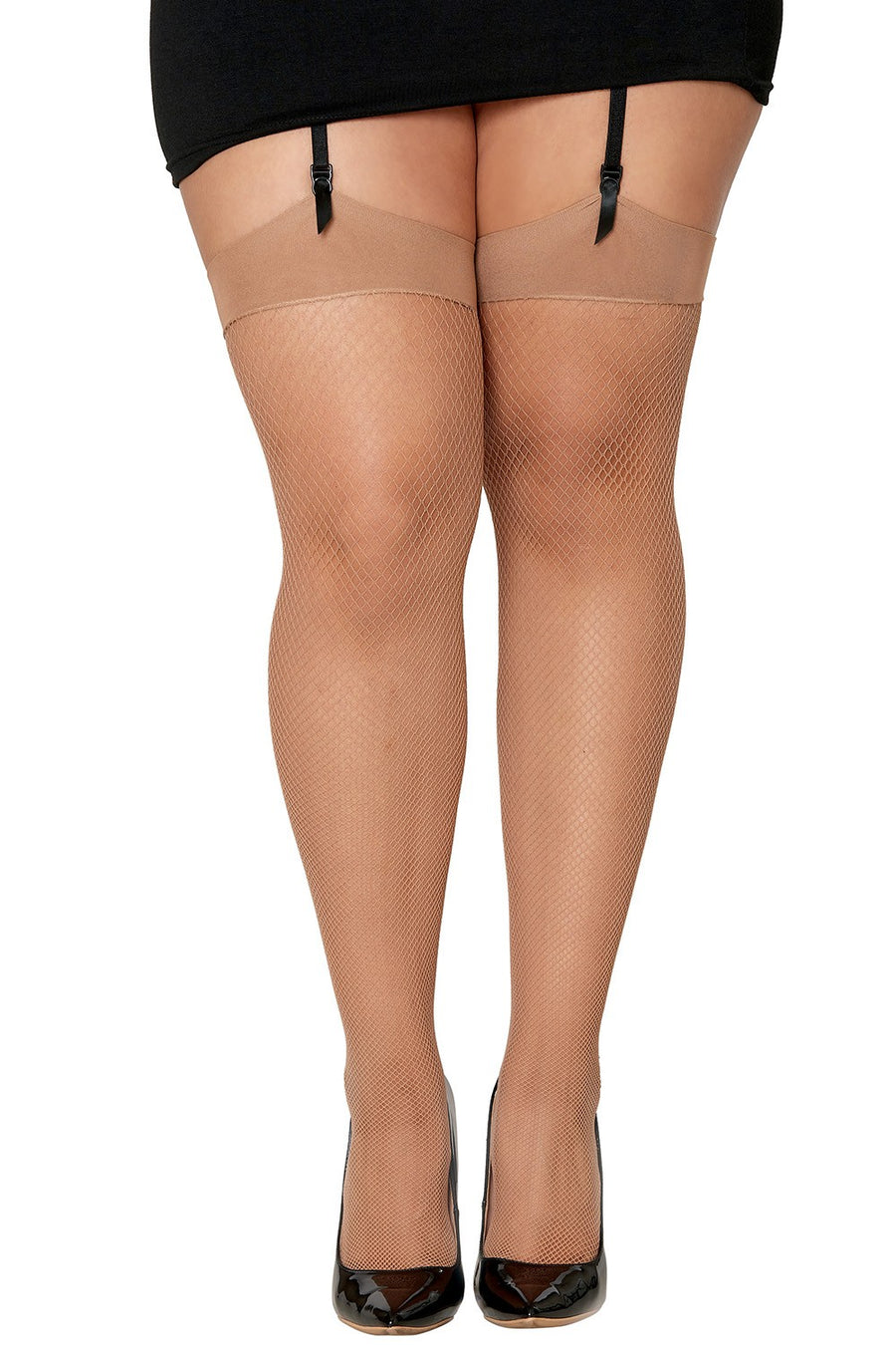 Bas résille avec liseret et nœud chair grande taille – Dreamgirl | Voyage Sensuel