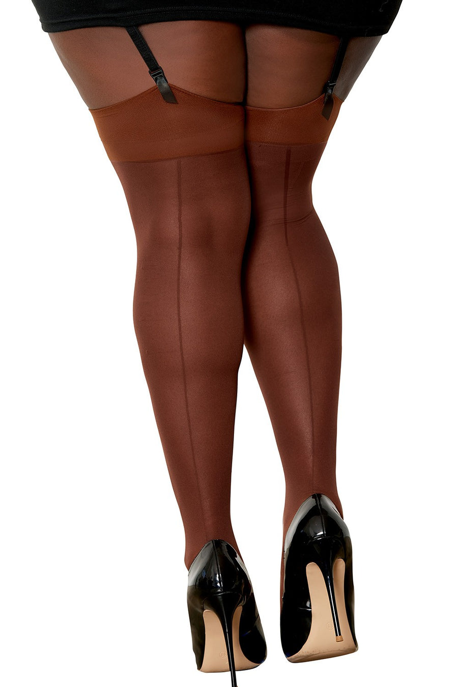 Bas nylon avec jarretières couleur café grande taille – Dreamgirl | Voyage Sensuel