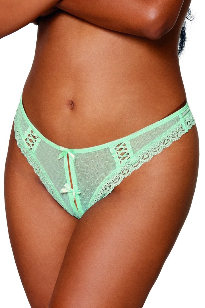 String ouvert à l'entrejambe vert menthe avec laçage à l'arrière – Dreamgirl | Voyage Sensuel