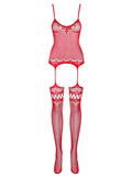 Anaïs - Bodystocking résille motifs floraux rouge