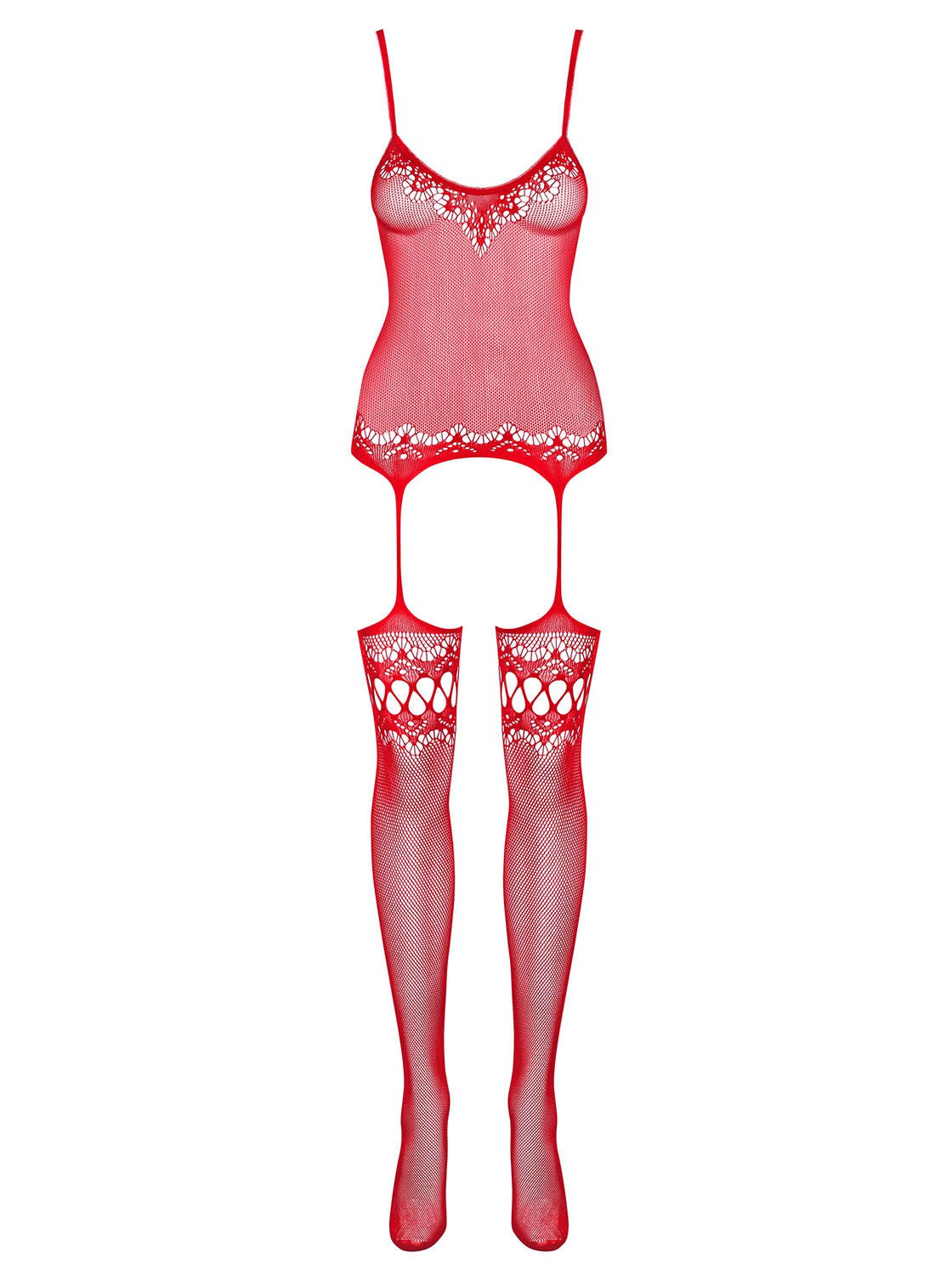 Anaïs - Bodystocking résille motifs floraux rouge