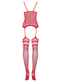 Anaïs - Bodystocking résille motifs floraux rouge