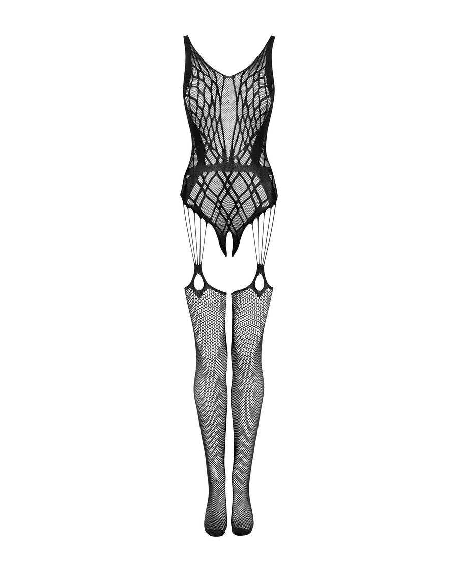 Inaya - Bodystocking résille motif losange noir | Voyage Sensuel