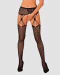 Garance - Bas jarretelles dentelle motif floral noir