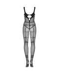 Mya - Bodystocking résille fine motif floral noir