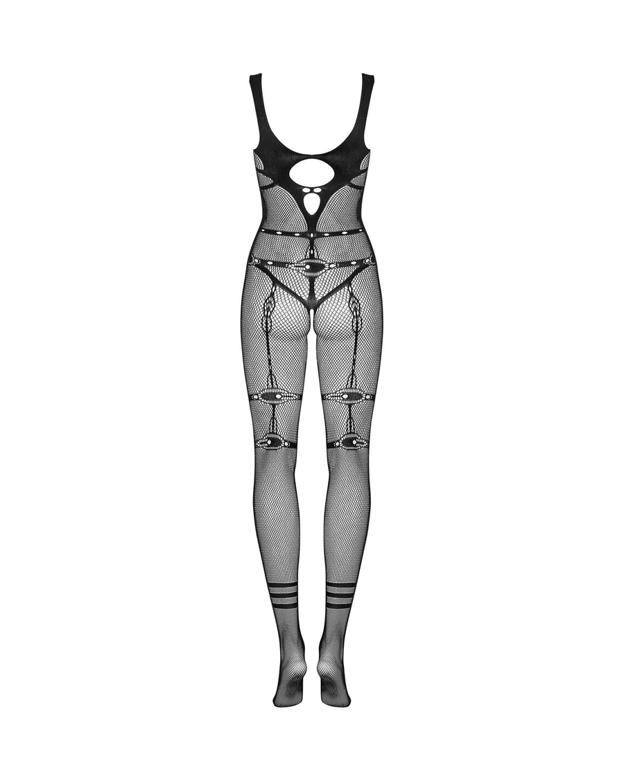Mya - Bodystocking résille fine motif floral noir | Voyage Sensuel