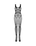 Mya - Bodystocking résille fine motif floral noir